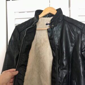 Kids' warm faux leather jacket with soft fleece lining